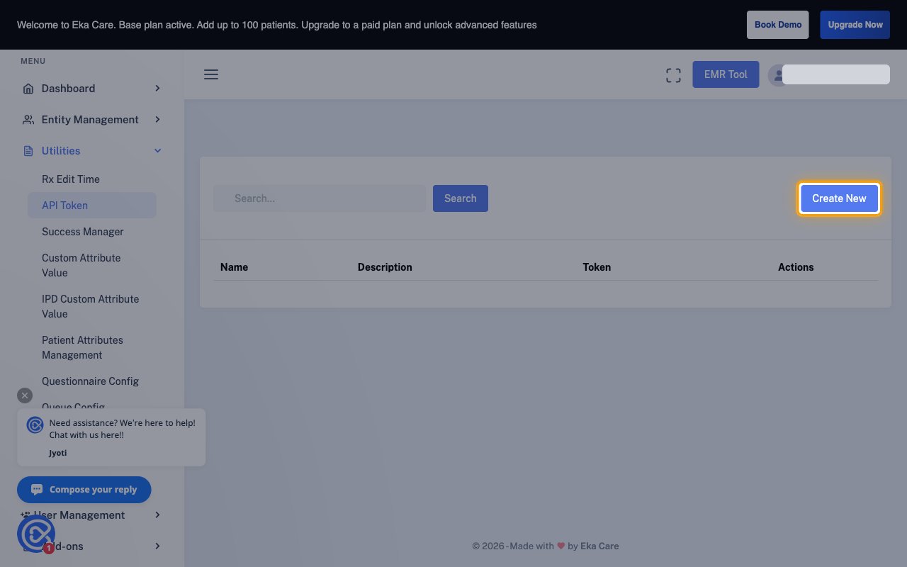 The API Token page with the Create New button highlighted