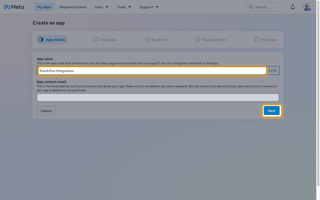 The App details step with the App name field and the Next button highlighted