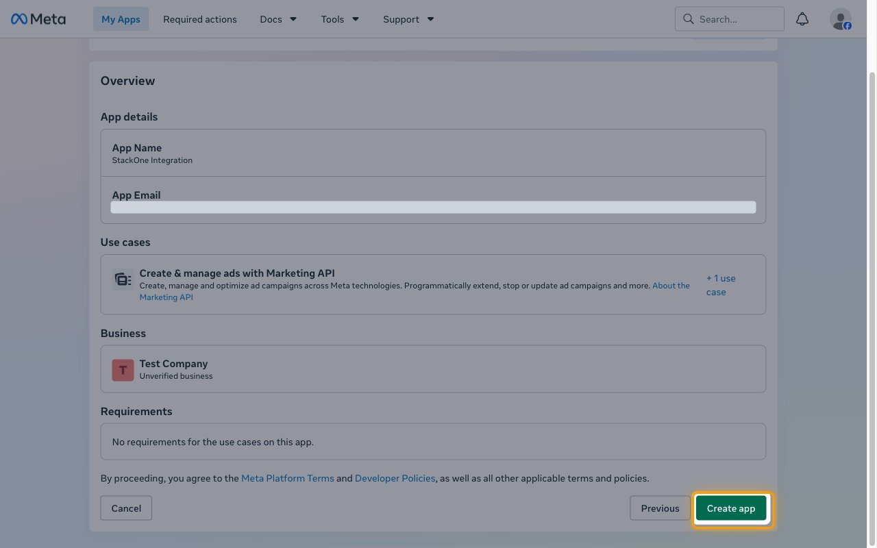 The Overview step listing the app details with the Create app button highlighted