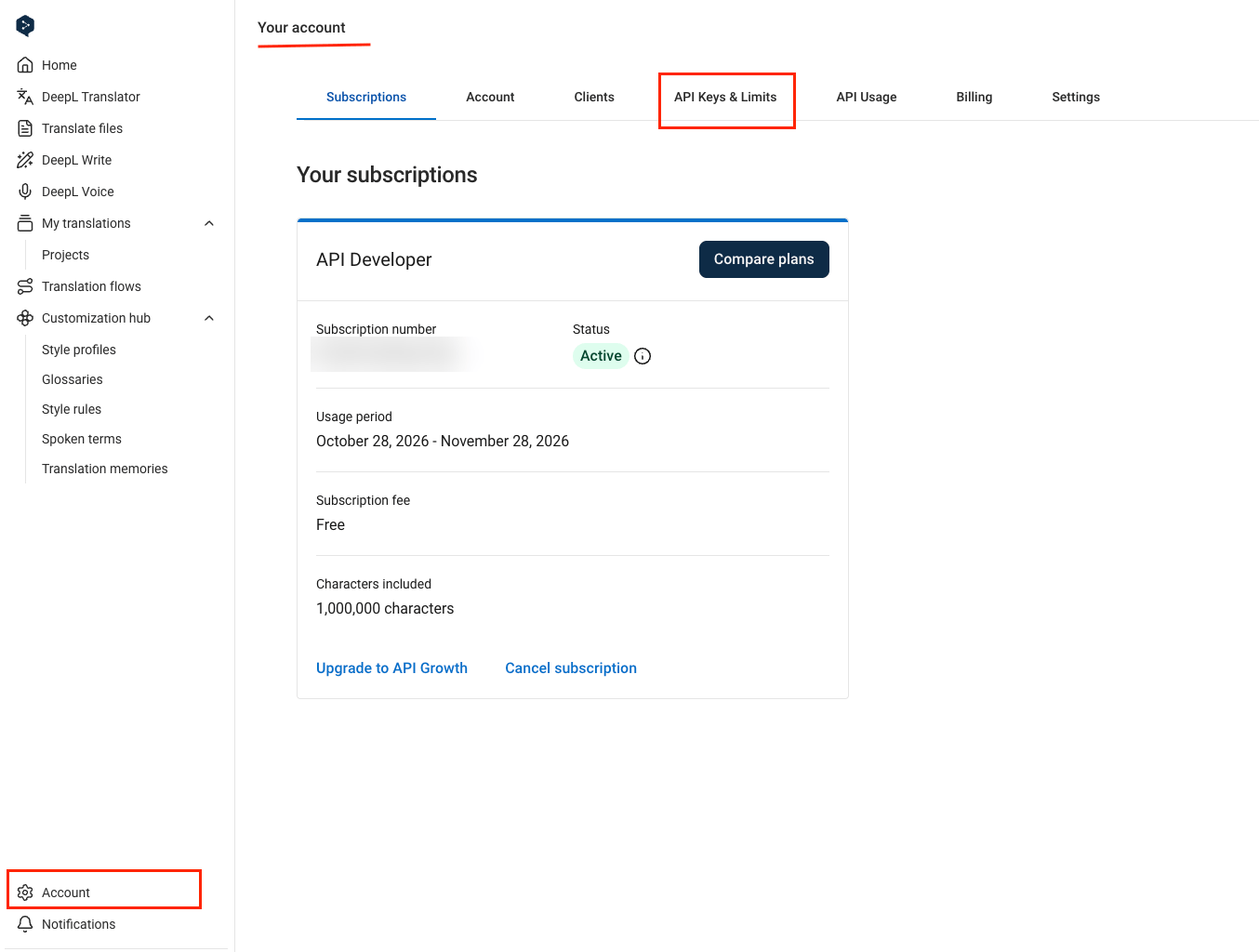 Account tabs