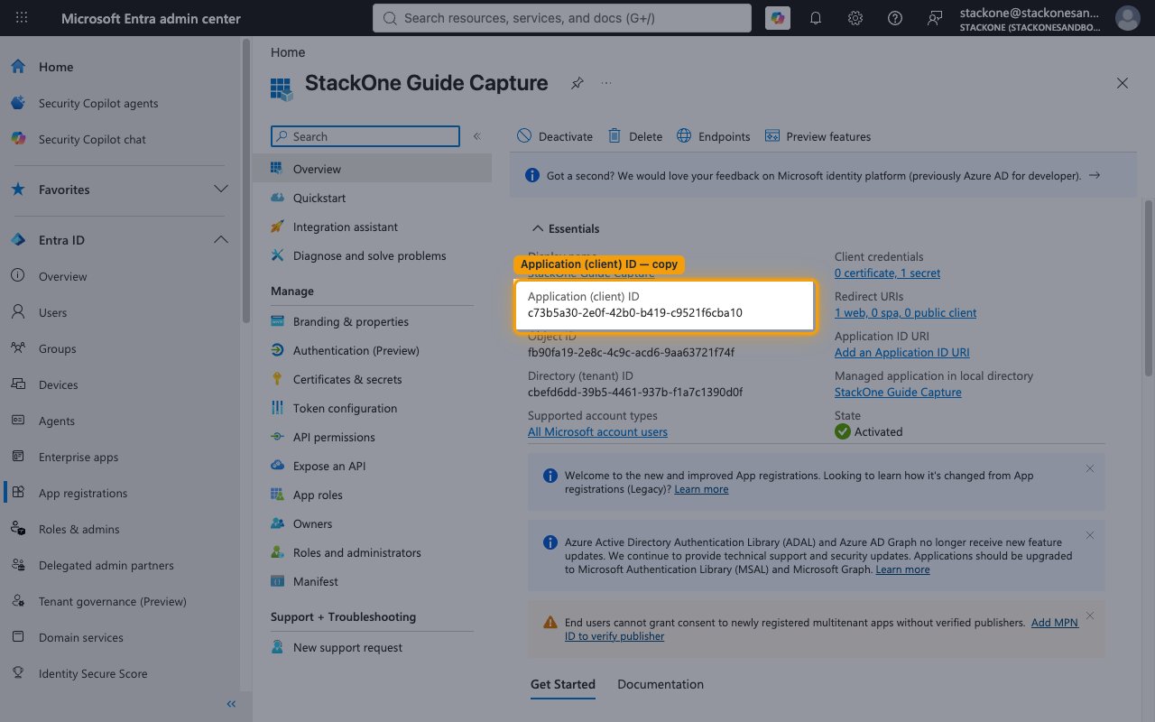 App Overview Essentials panel with the Application (client) ID highlighted