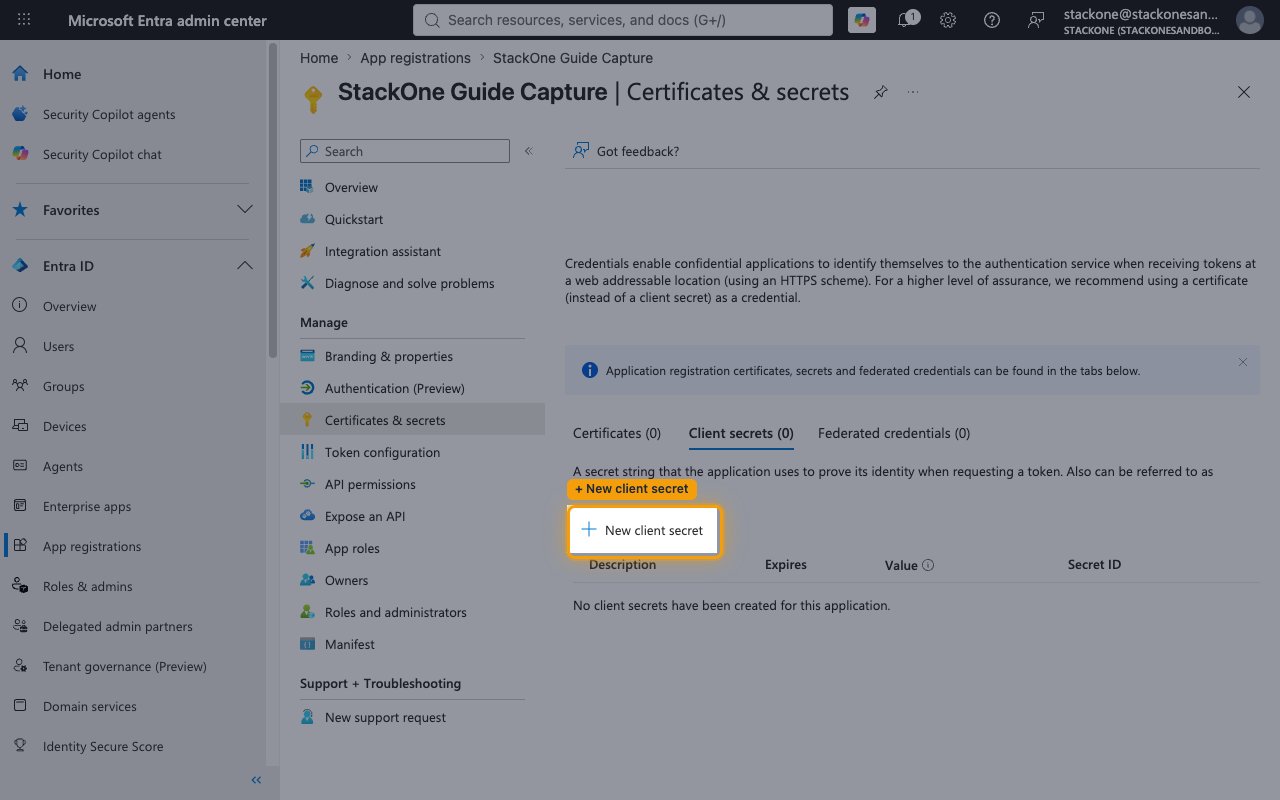Certificates and secrets page on the Client secrets tab with the New client secret button highlighted
