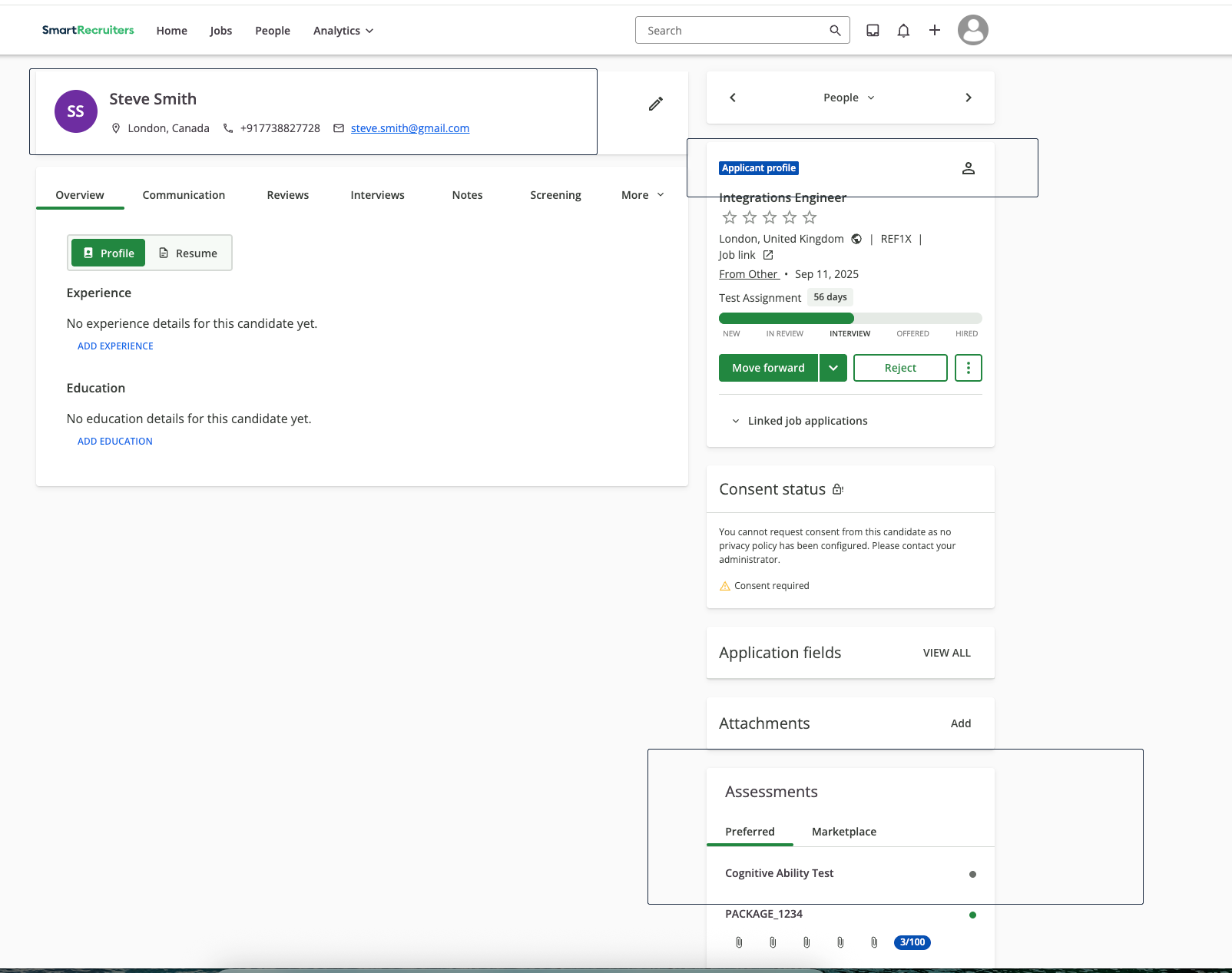 Assessment Sent Status