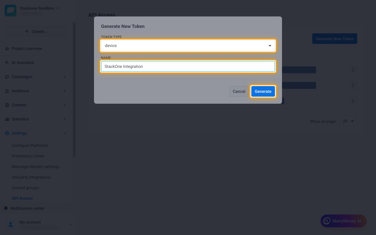 The Generate New Token form with Token type set to device, the Name field and the Generate button highlighted