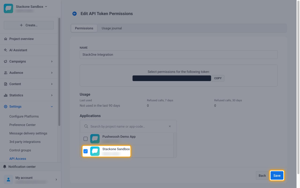 The Applications list for the device token with a project ticked and the Save button highlighted