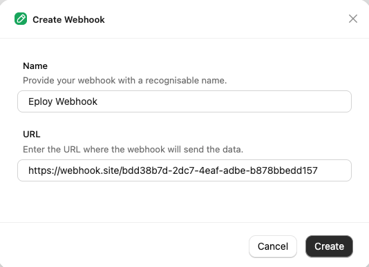 Add Webhook form