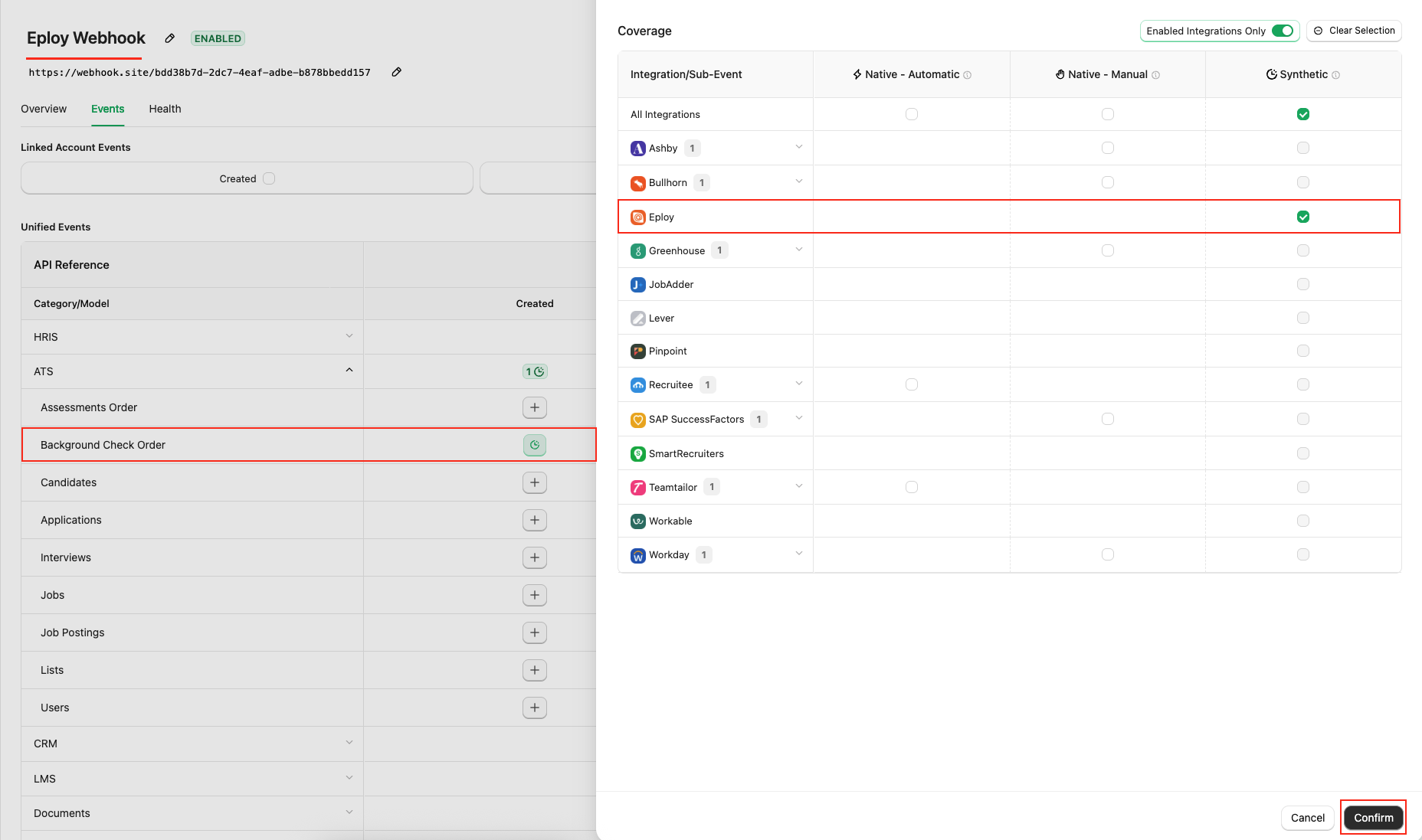 Select webhook events