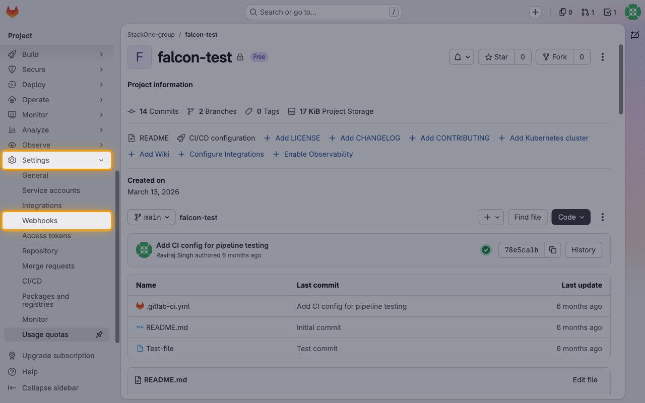 The GitLab project sidebar with Settings expanded and Webhooks highlighted