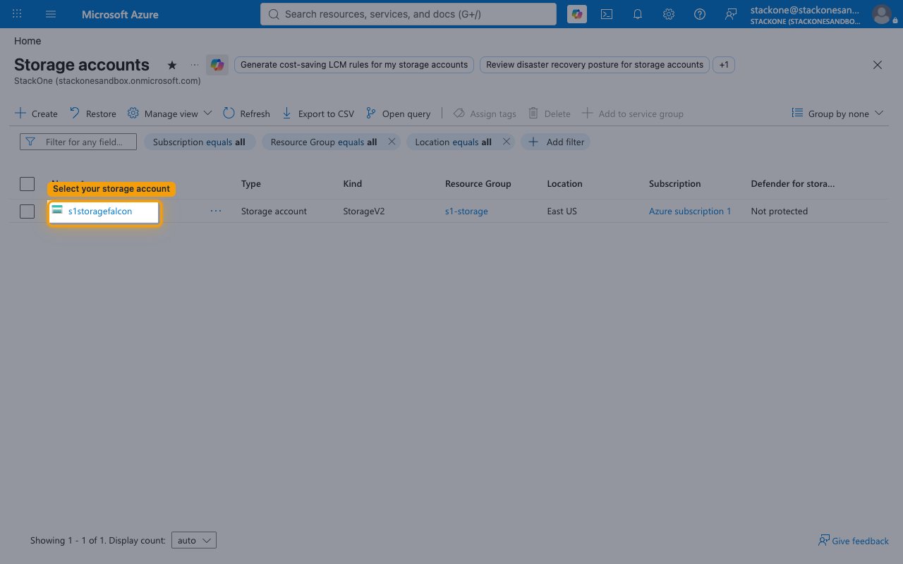 The Storage accounts list with a storage account highlighted