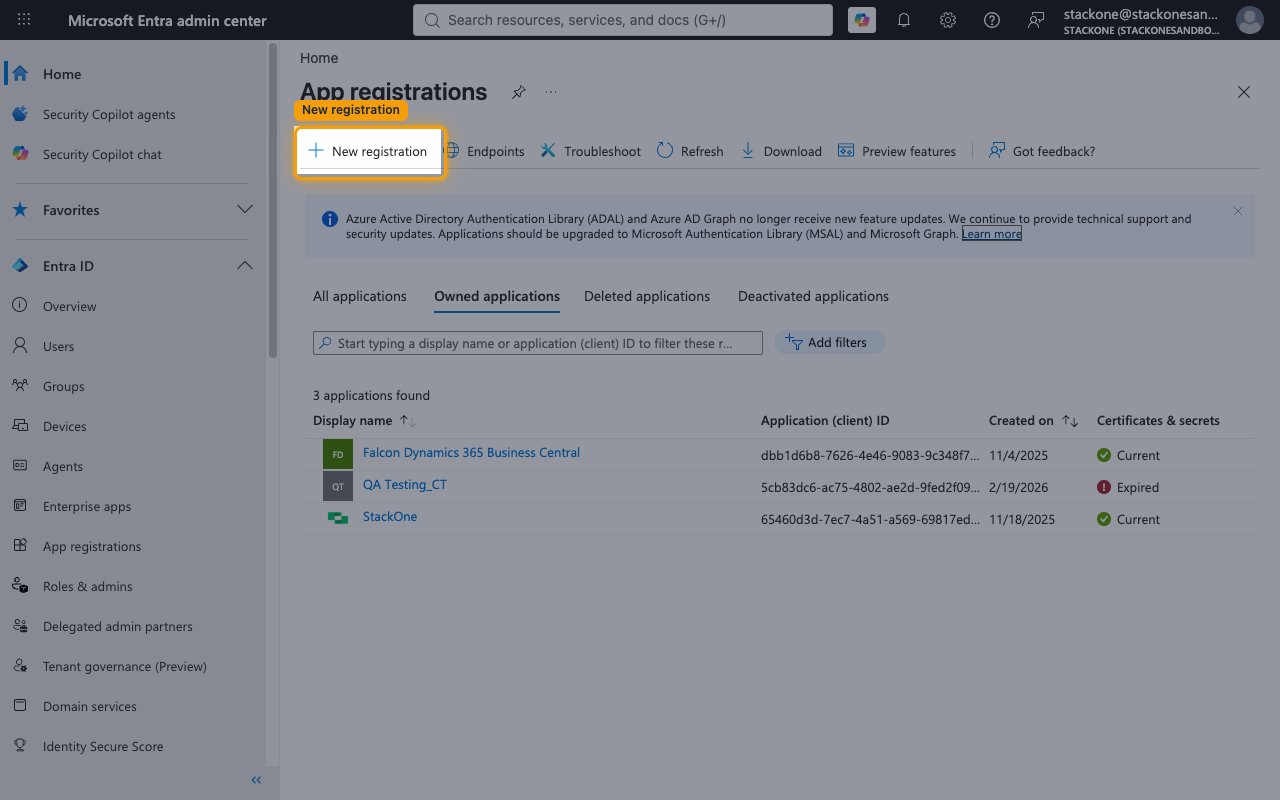 The App registrations page with the New registration button highlighted