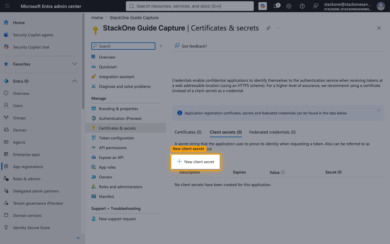 The Certificates & secrets page with the New client secret button highlighted