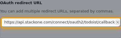 The OAuth redirect URL field containing the StackOne callback URL
