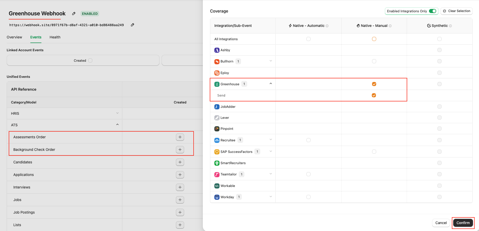 Select webhook events