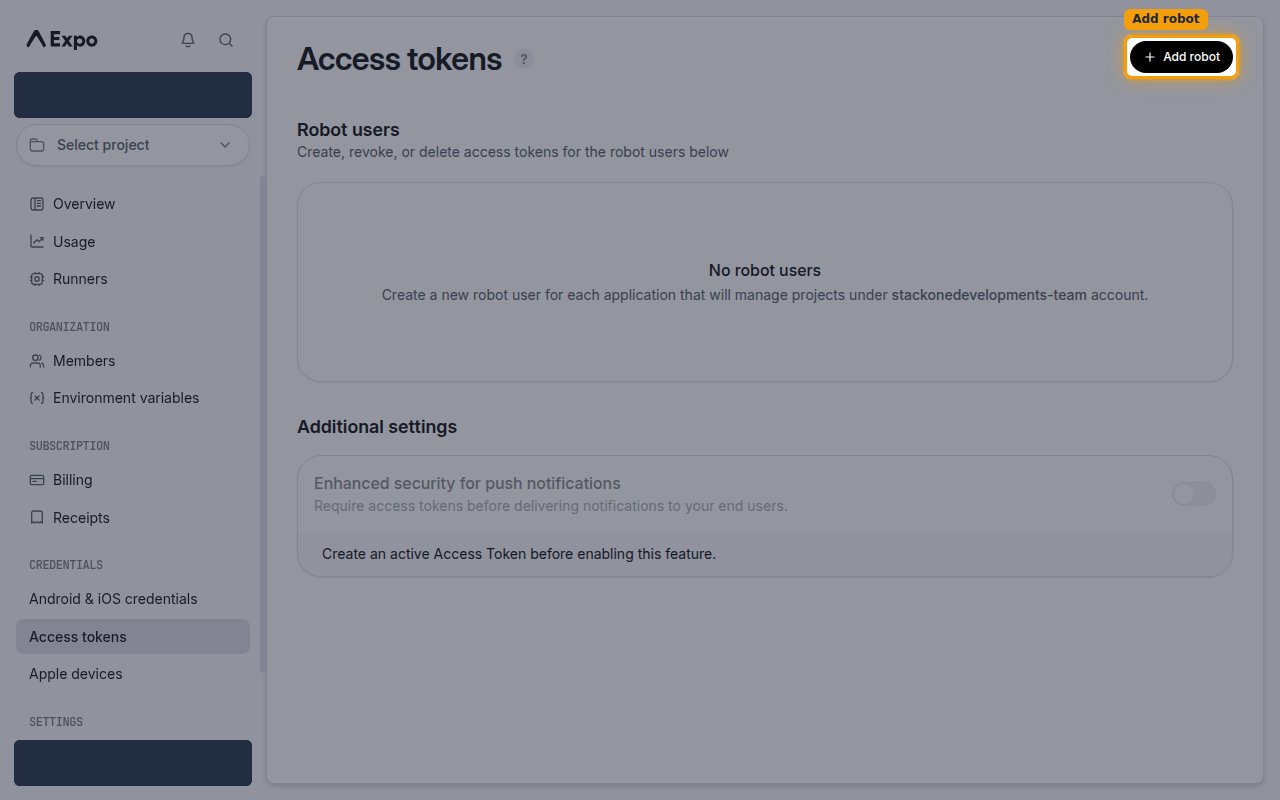 The Expo Access tokens page with the Add robot button highlighted