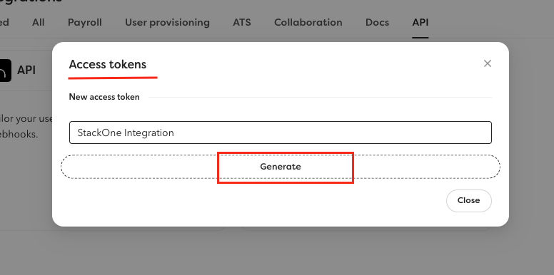 Hailey HR access token creation page