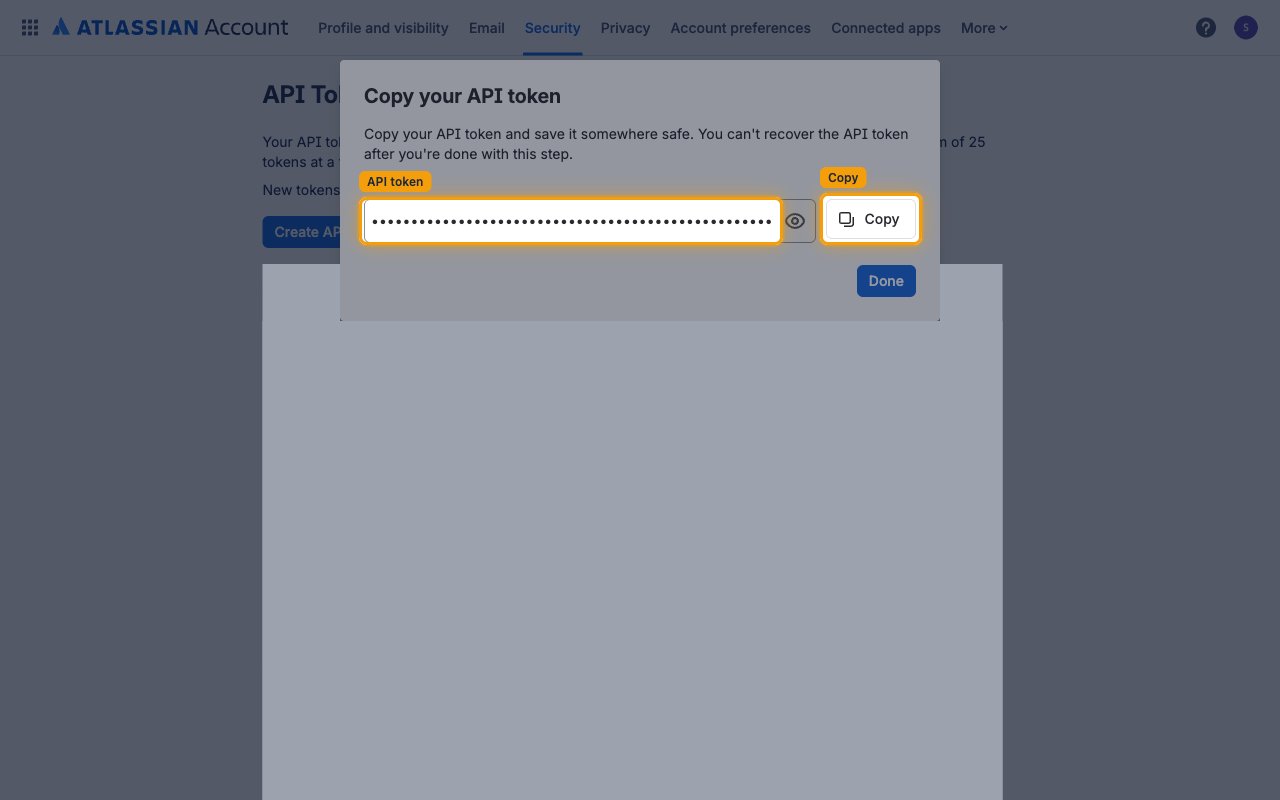 Copy your API token dialog with the masked API token field and Copy button highlighted