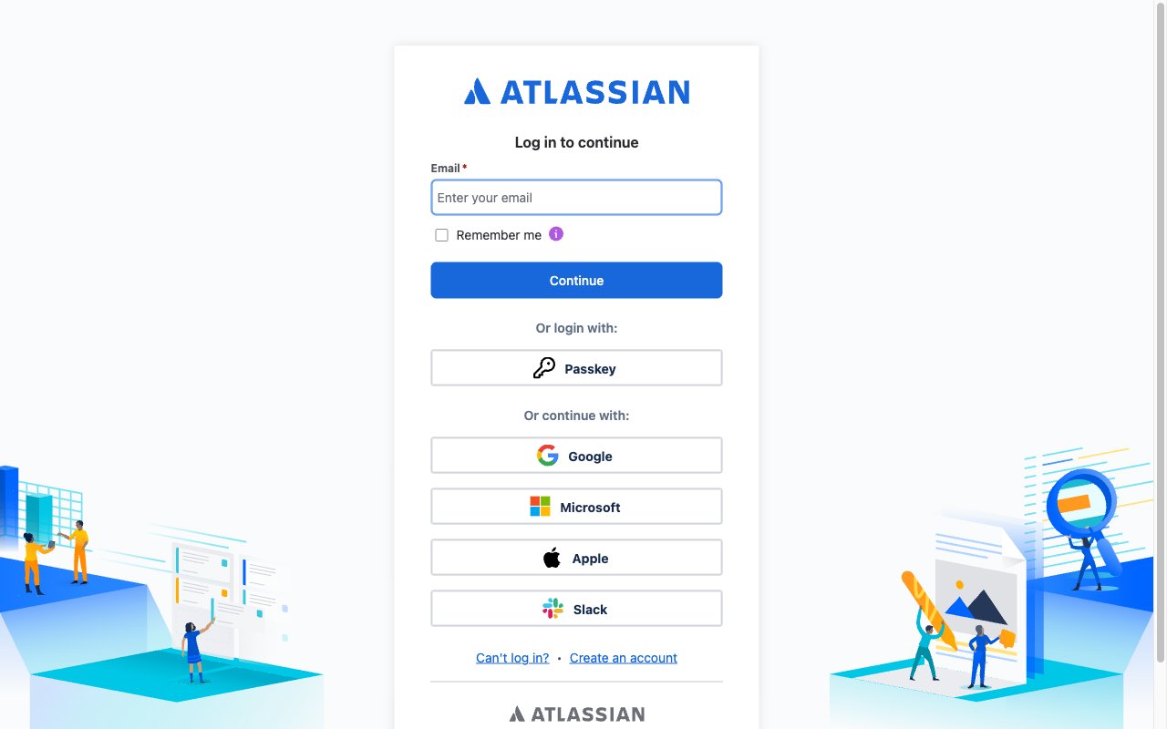 Atlassian log in screen with the Email field and Continue button