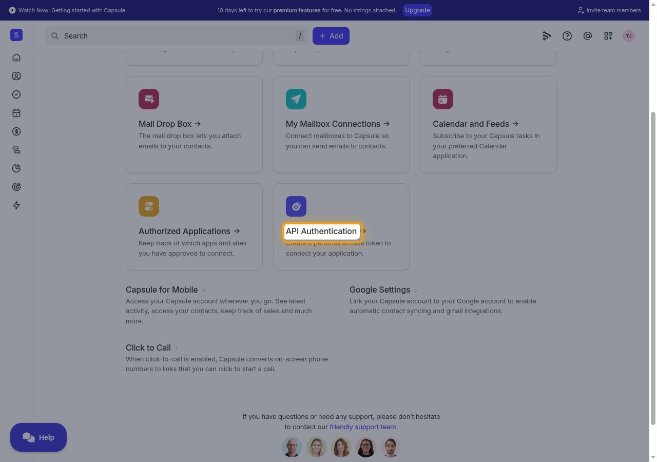 The My Preferences page with the API Authentication card highlighted