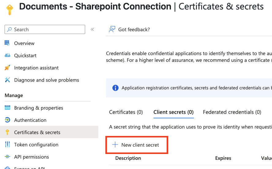 Ms Entra New App Client Secret Sharepoint Pn