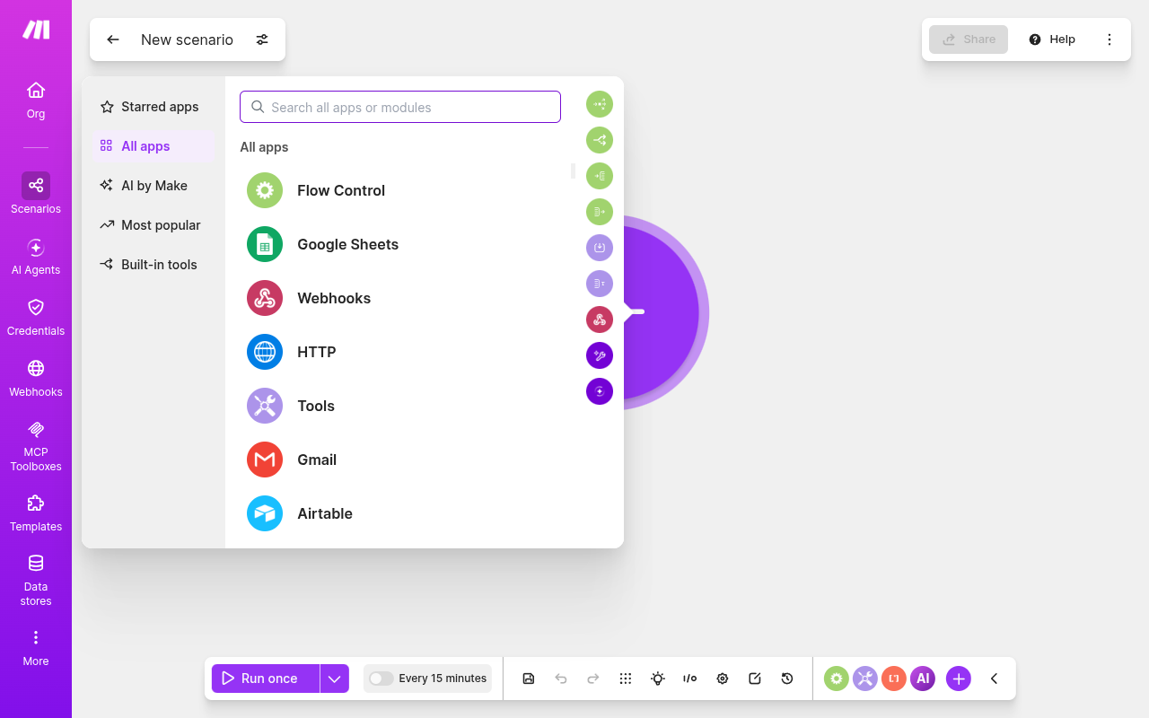 Make module picker showing the HTTP and Webhooks apps