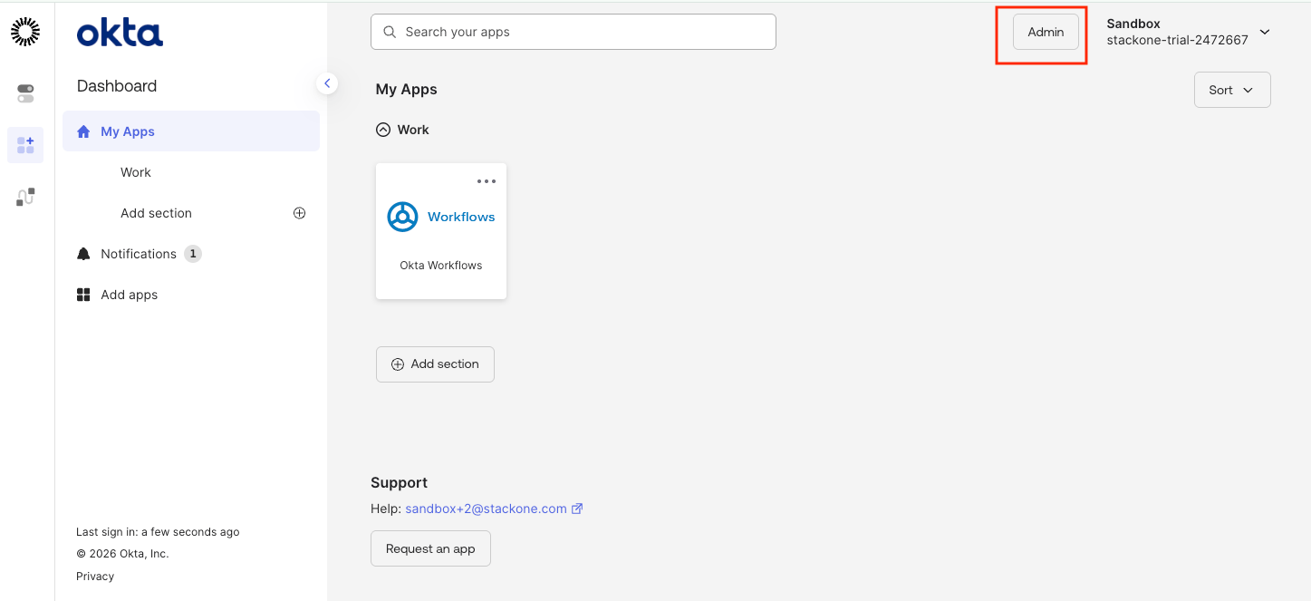 Okta go to admin console