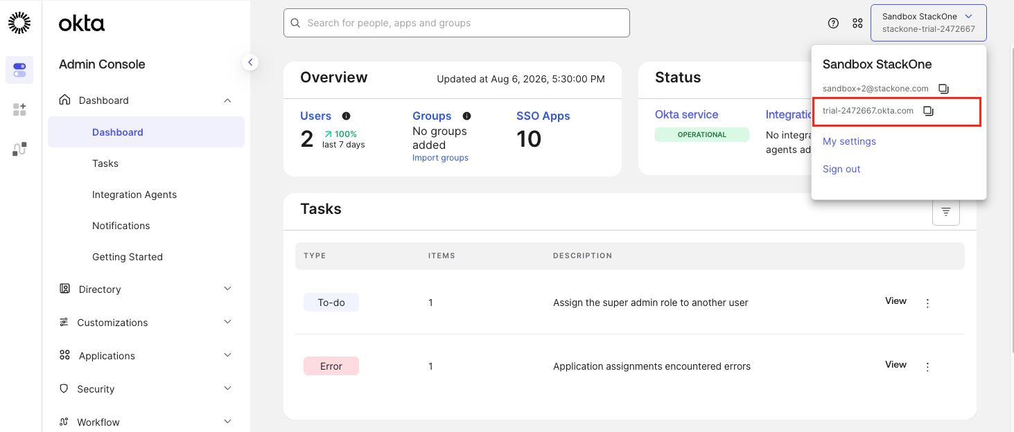 Okta domain in URL