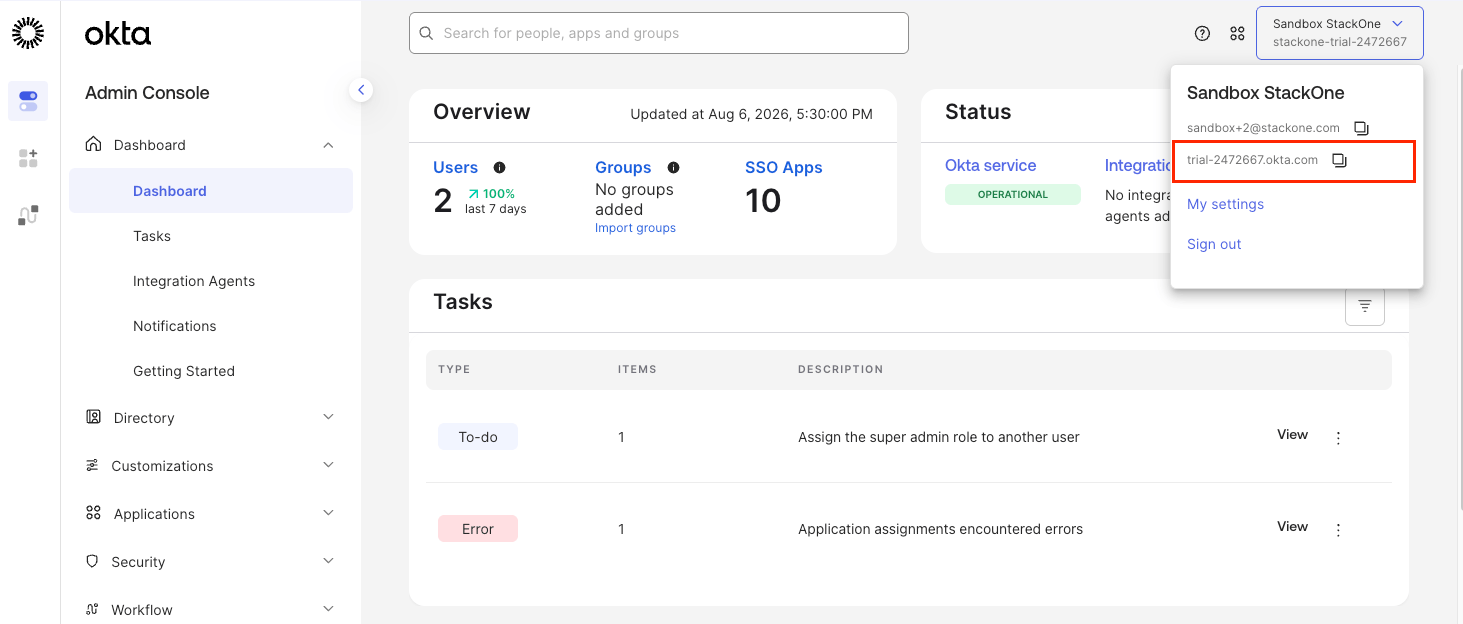 Okta domain in URL