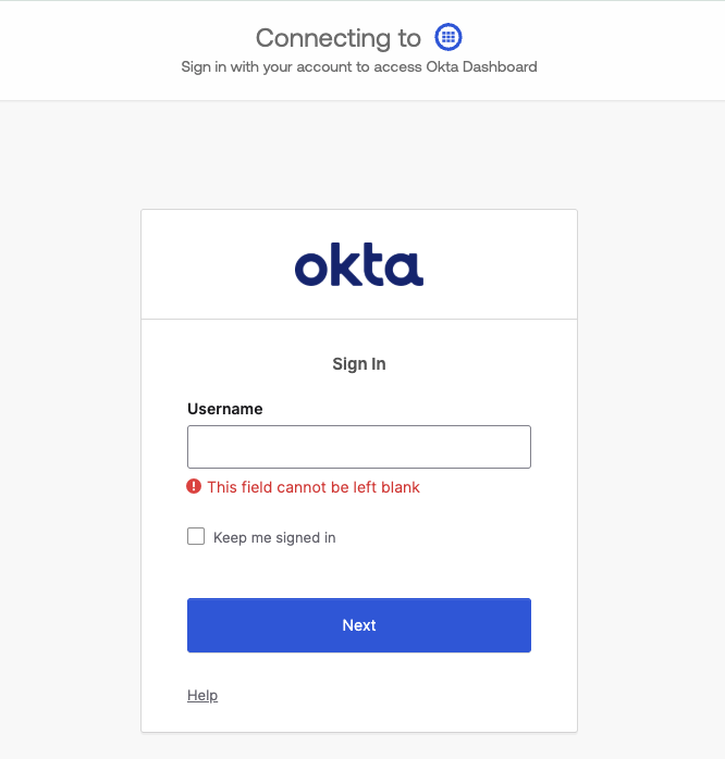 Okta login page