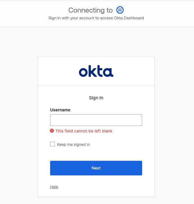 Okta login page