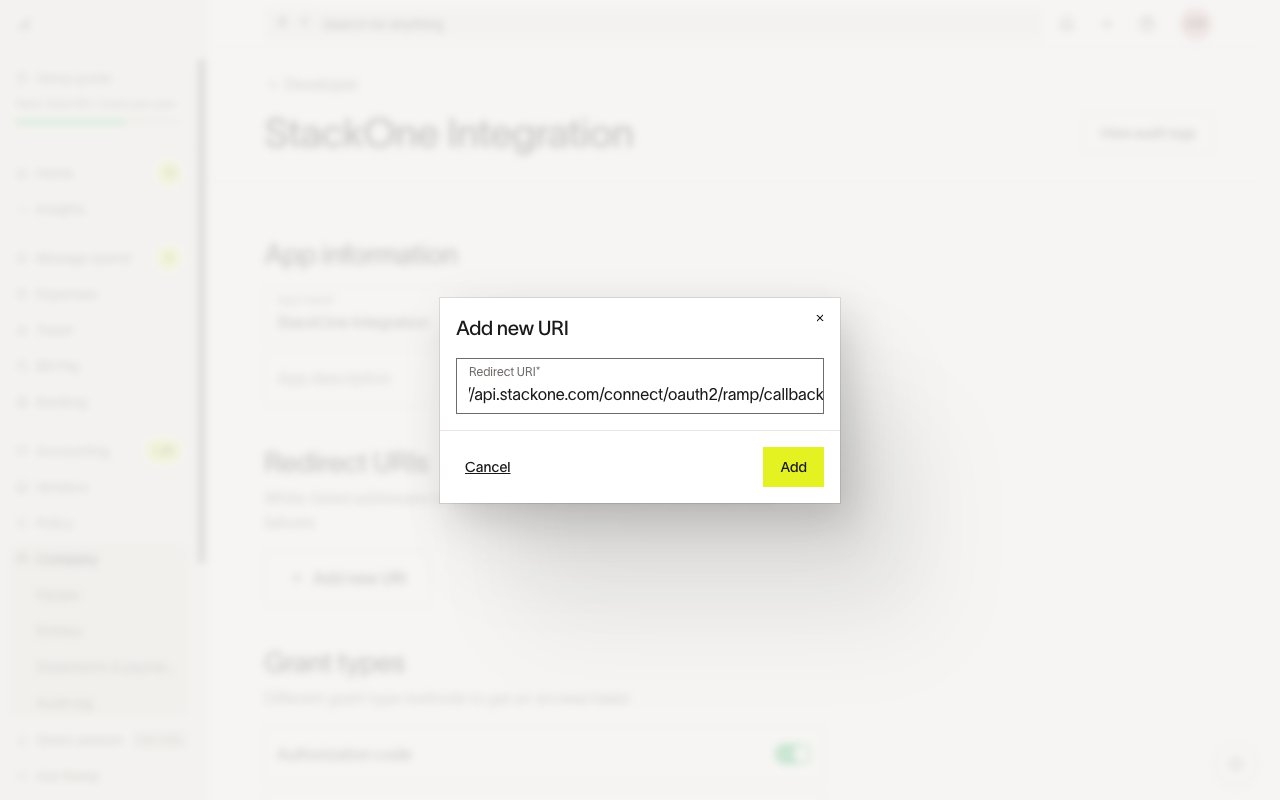 Add new URI dialog with the StackOne callback URL entered
