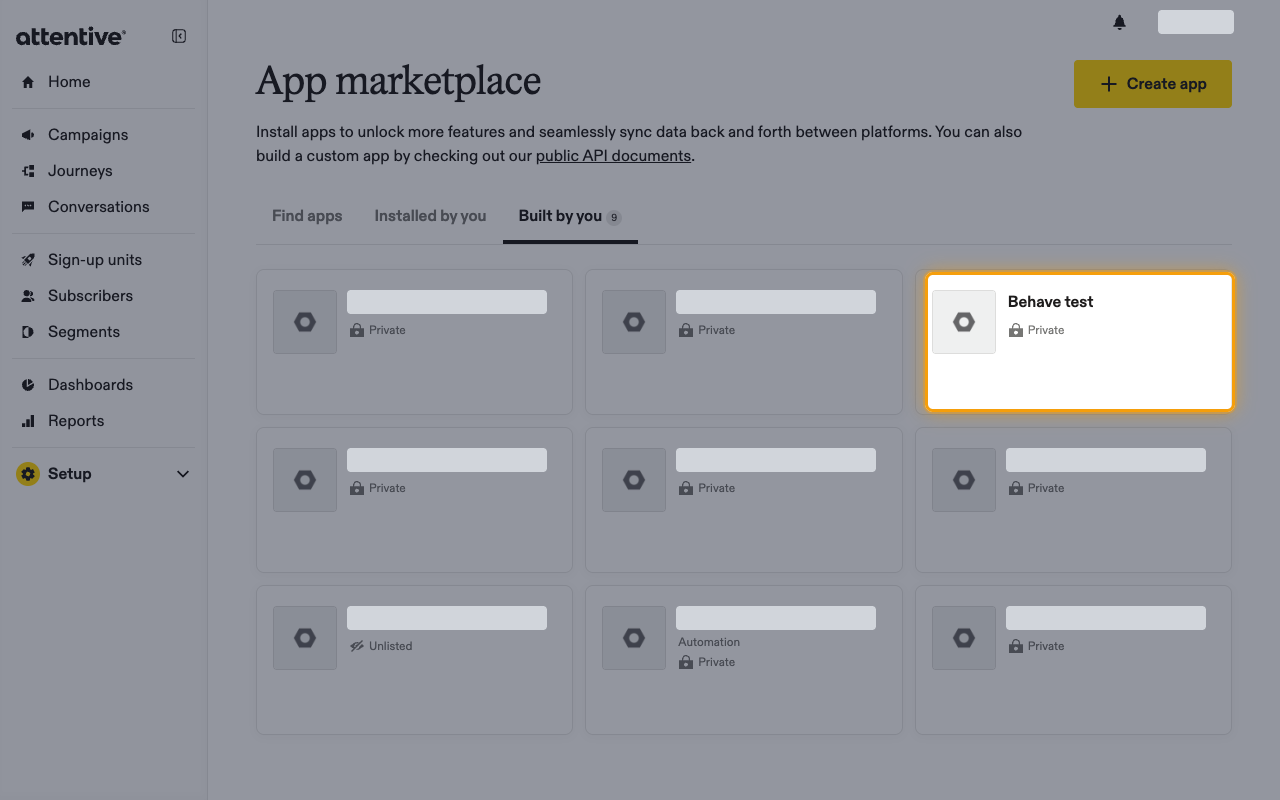 Built by you tab with the custom app card highlighted