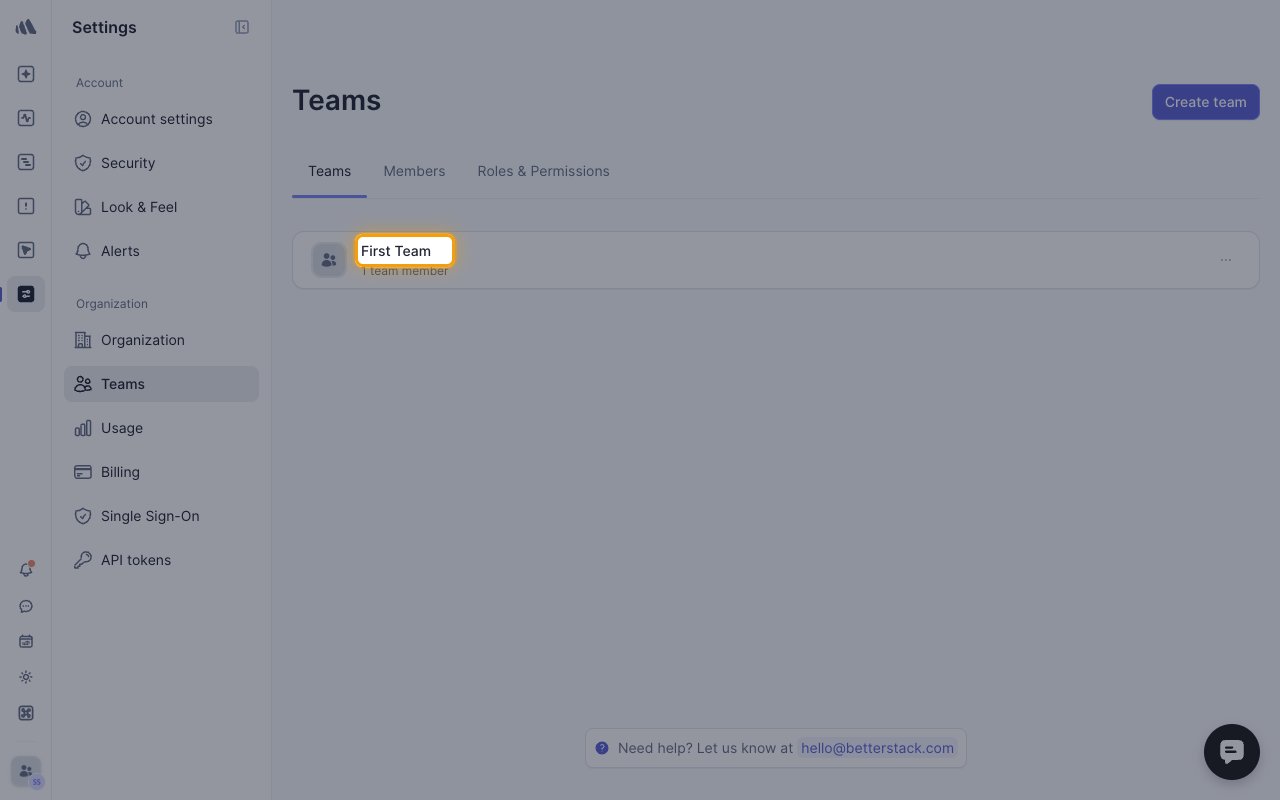 The Teams page with a team name highlighted