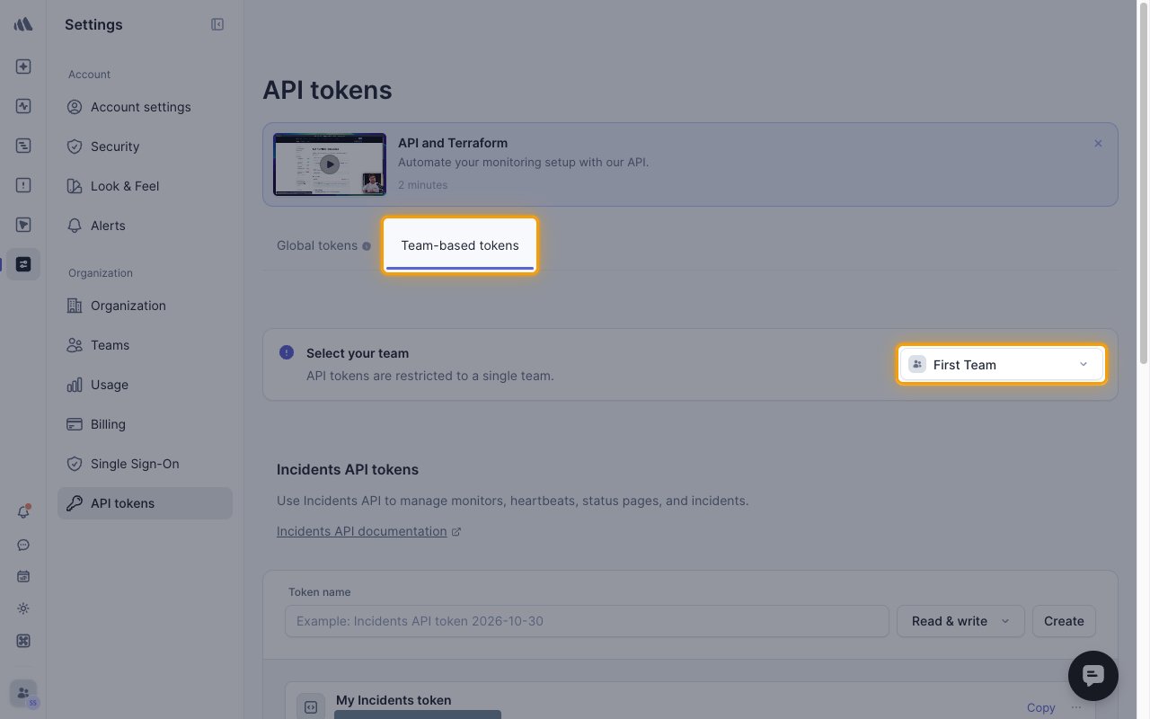 The Team-based tokens tab with the team selector highlighted