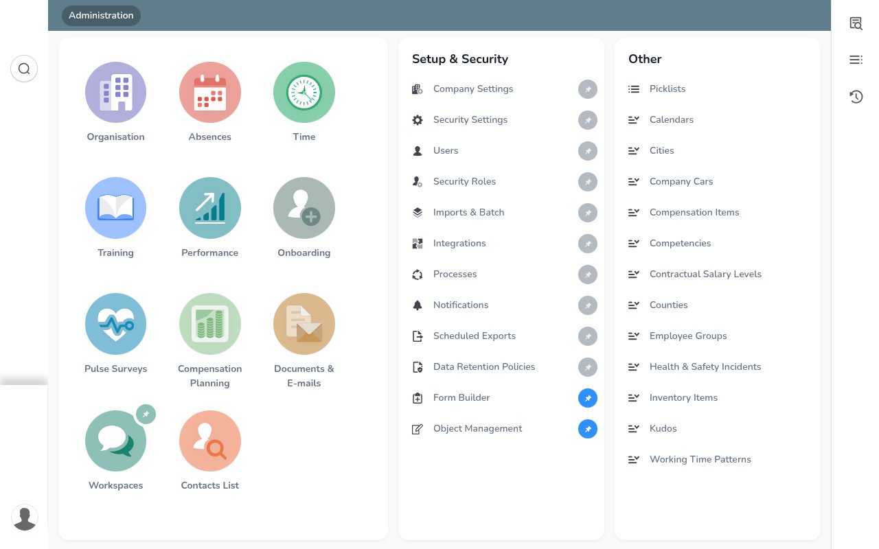 CezanneHR Administration page showing the Setup & Security column with the Integrations link