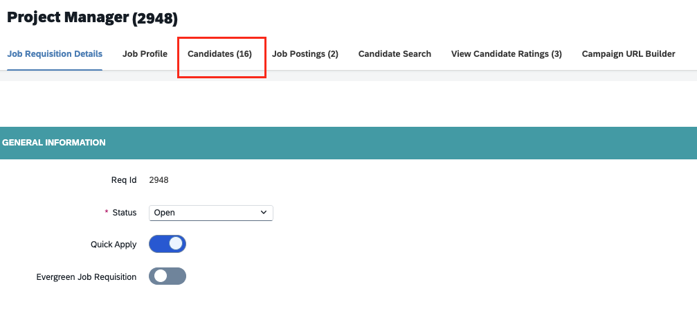 job requisition candidate tab