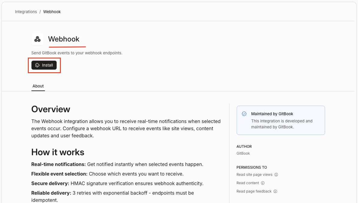 Installed Webhook integration