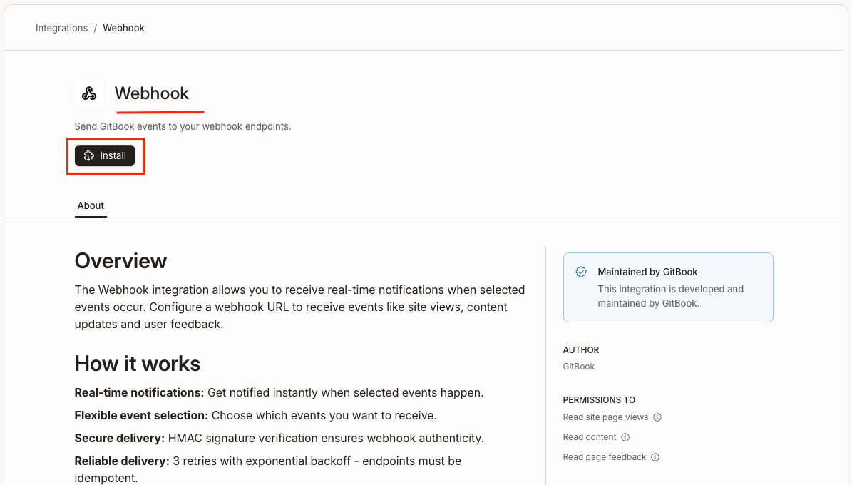 Installed Webhook integration