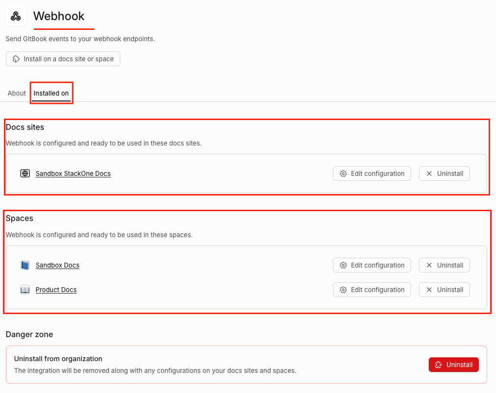 Webhook configuration success message