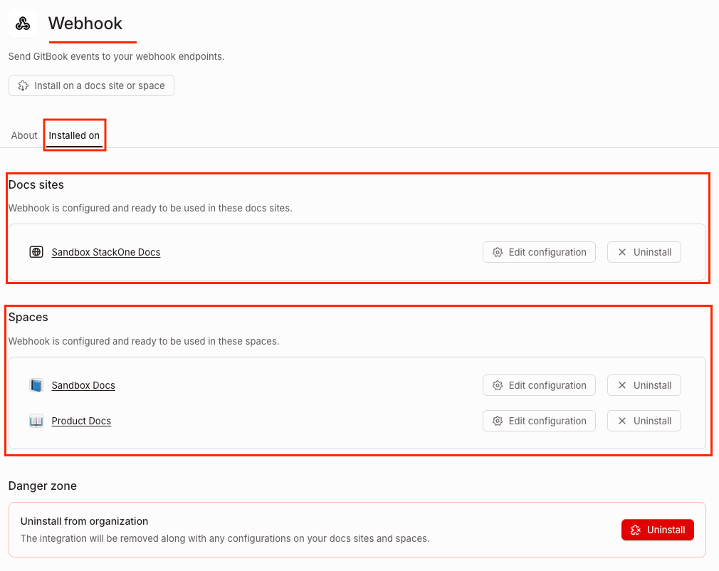 Webhook configuration success message