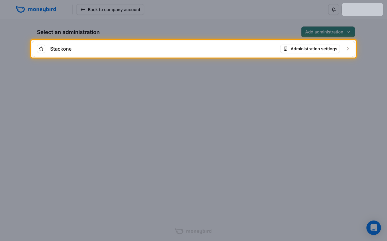 Select an administration page with the administration entry highlighted