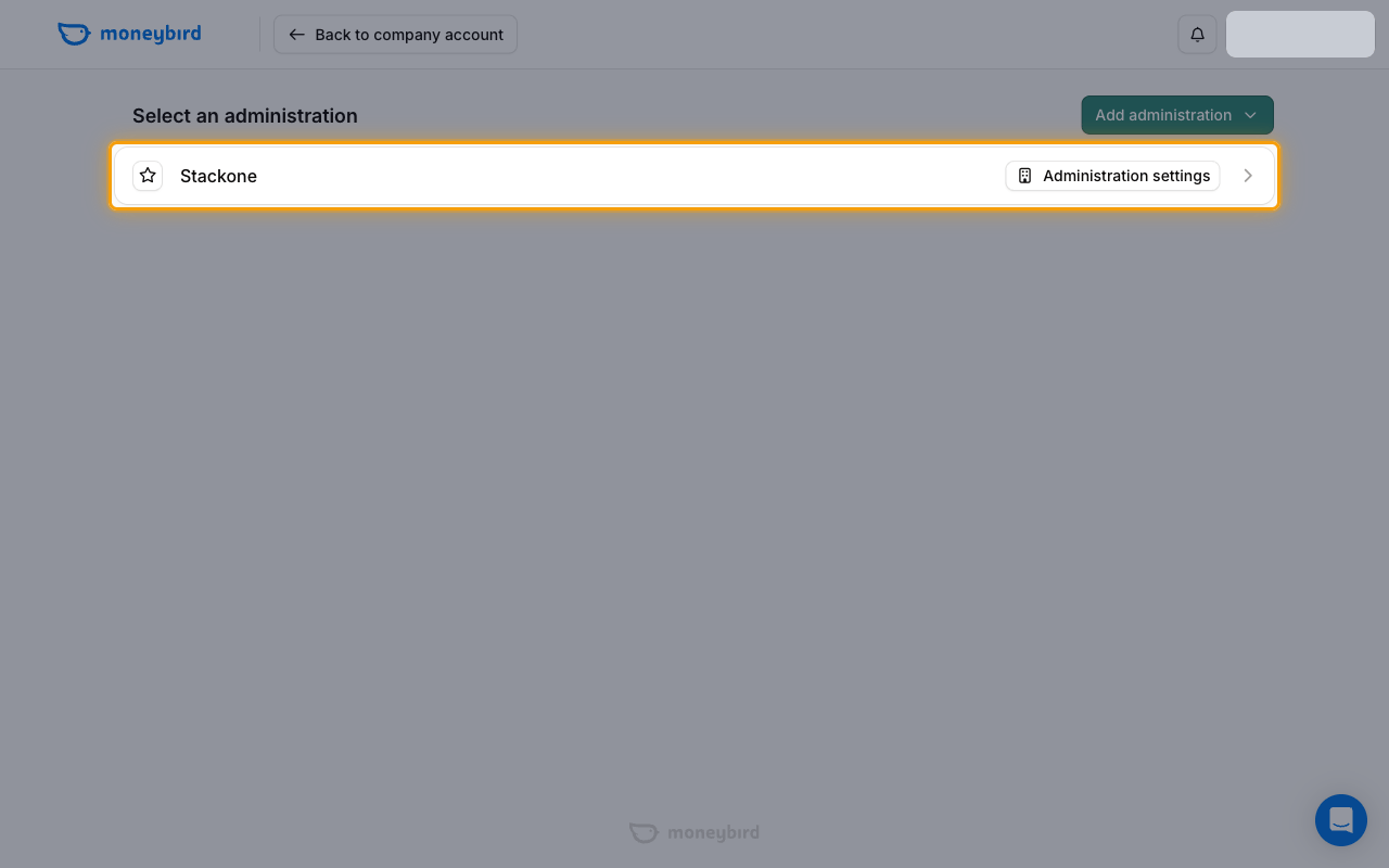 Select an administration page with the administration entry highlighted