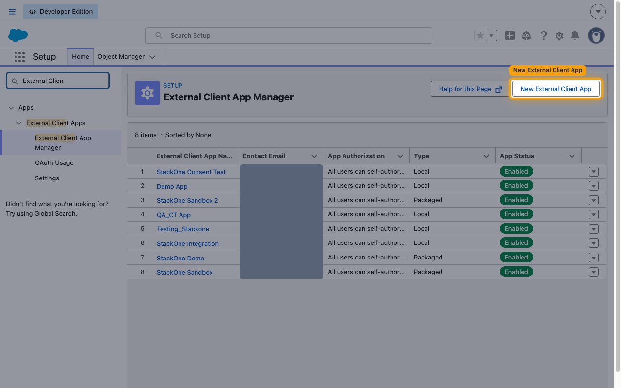 The External Client App Manager list with the New External Client App button highlighted
