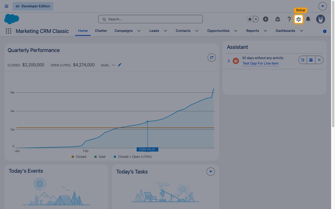 The Salesforce global header with the Setup gear icon highlighted