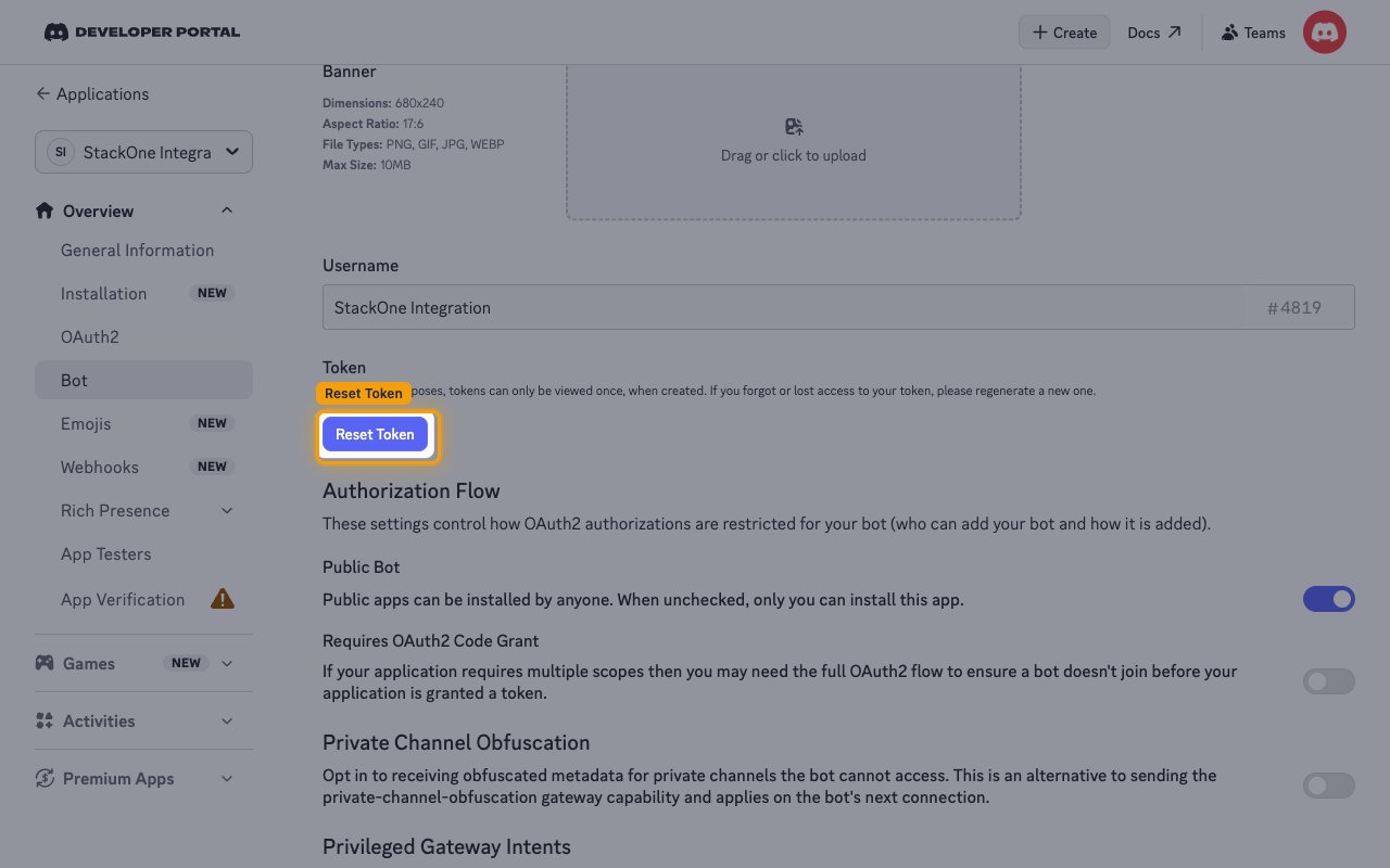 The Token section of the Bot page with the Reset Token button highlighted