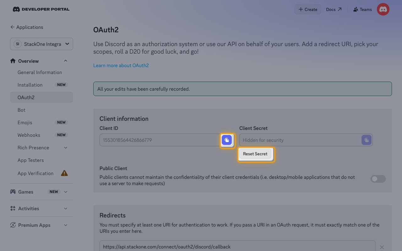 The Client information section with the Client ID copy icon and the Reset Secret button highlighted