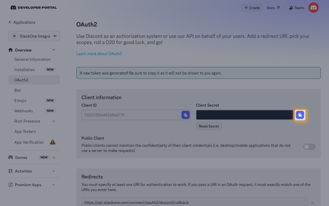 The Client information section after the secret is generated, with the Client Secret value masked and its copy icon highlighted