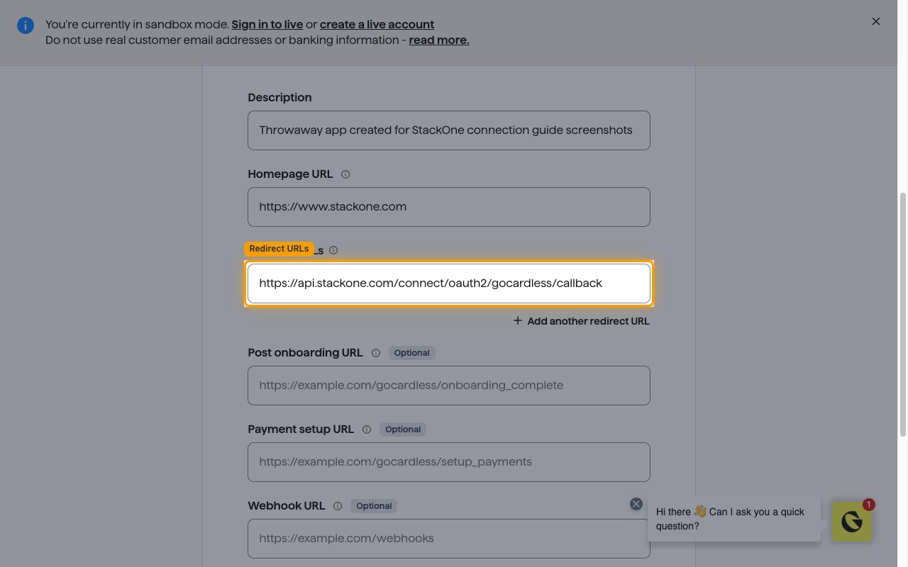 The Create a partner app form with the StackOne callback URL entered in the Redirect URLs field