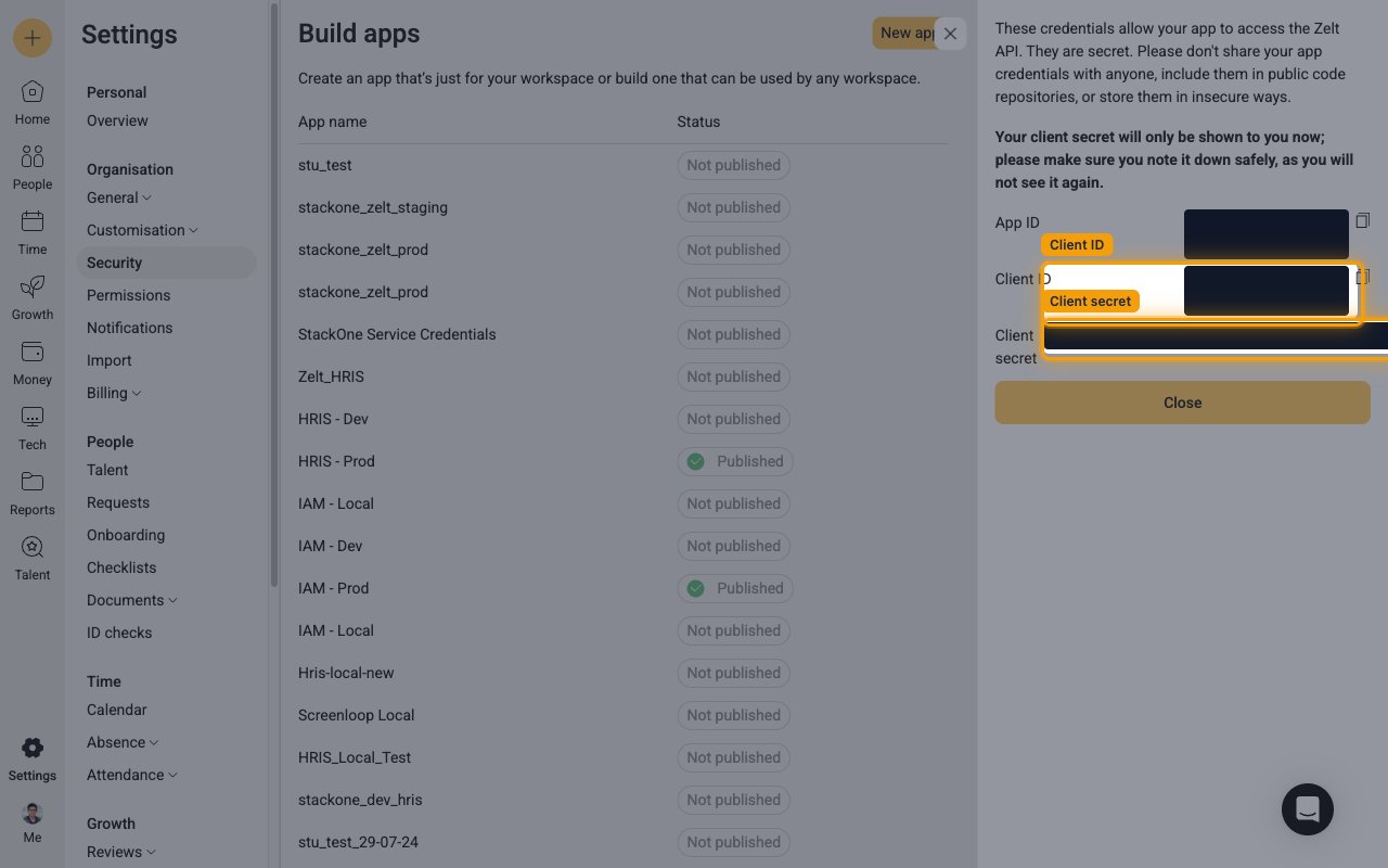The app credentials screen showing the App ID, Client ID and Client secret (values redacted)