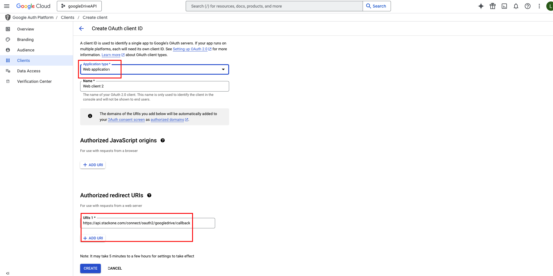Enter Client App details