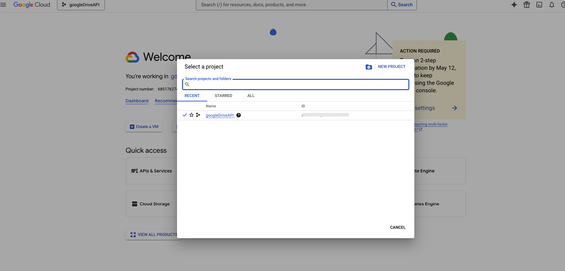 Create or select project